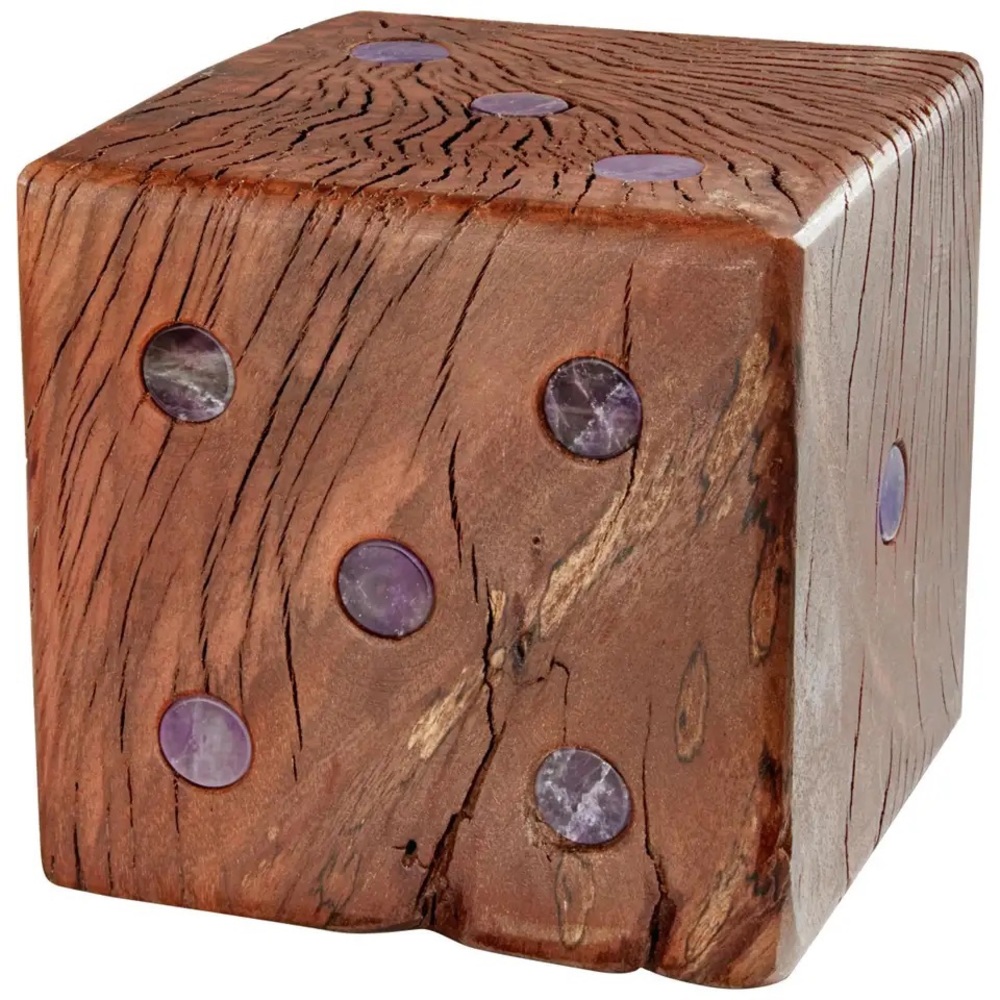 ANNA New York Dice Afora Bookend in Amethyst and Wood 4.25"D x 4.25"W x 4.25"H